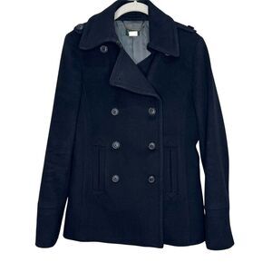 Vintage J.Crew Pea Coat Womens TS Tall SM Black Wool Lined Double Breasted 2006